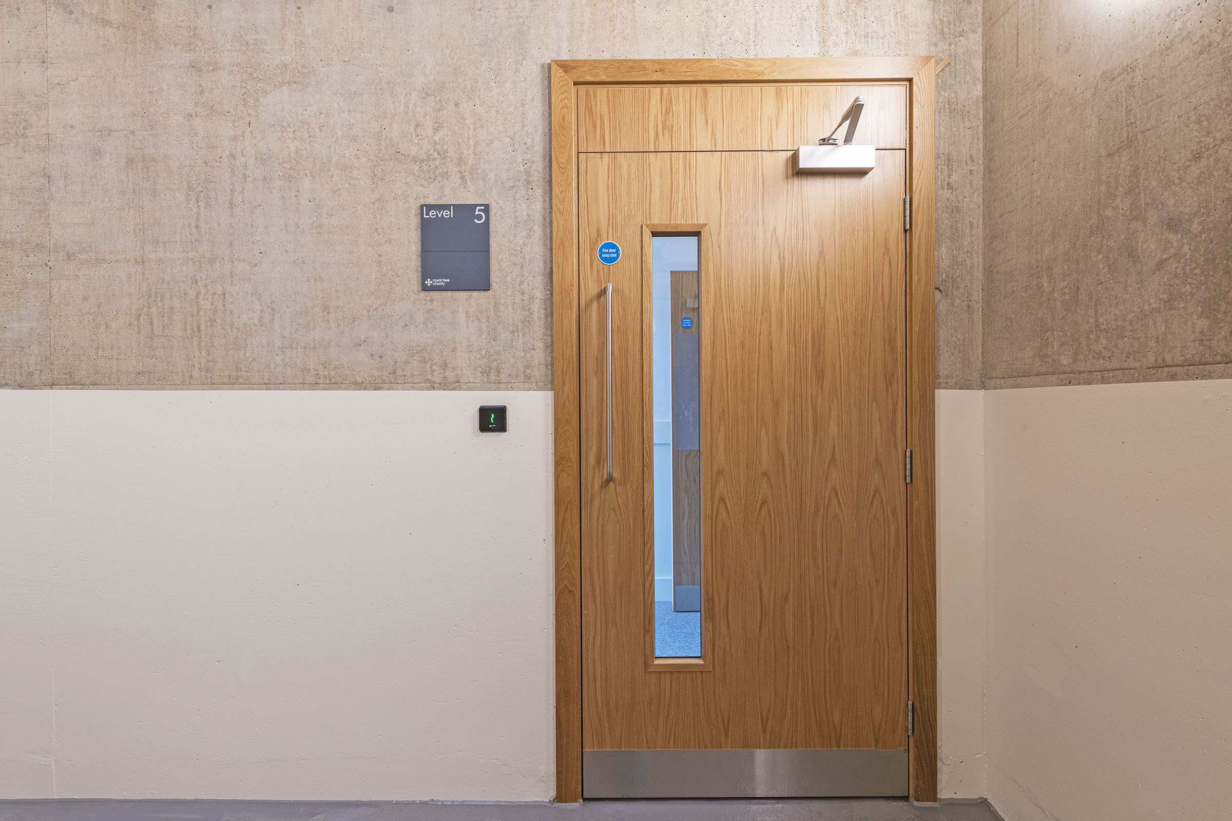 Oak-veneered fire door at the Pears Building